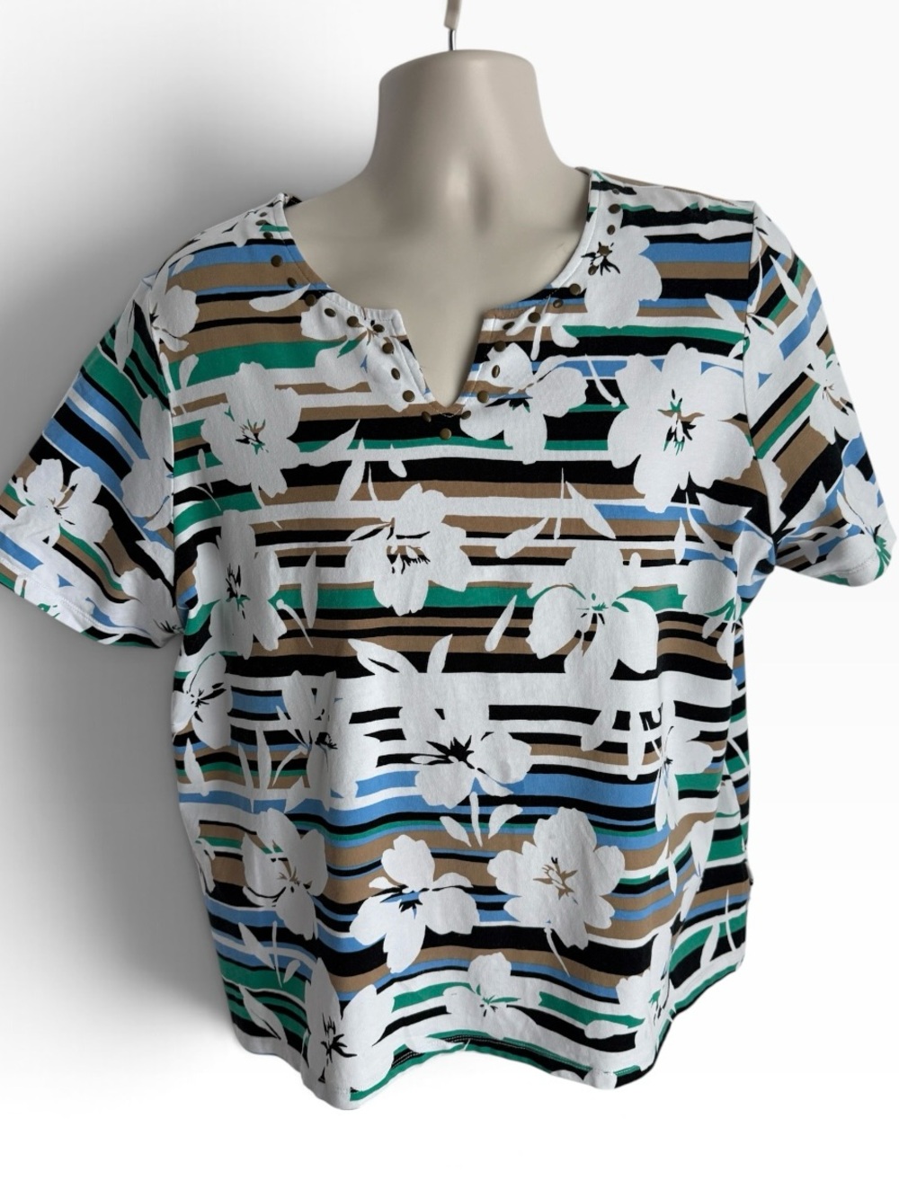 Alfred Dunner XL Striped Floral Classy Short-Sleeve Tee